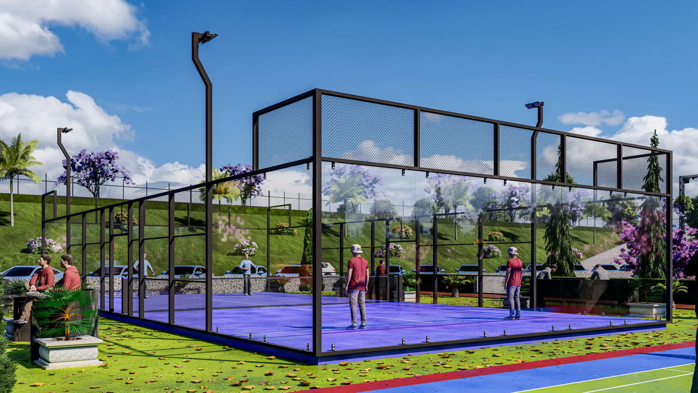 Sports complex padel court render by Janan Manzil